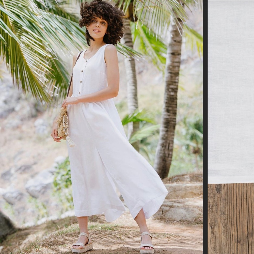 Magic Linen Wide Leg Linen Jumpsuit Positano White Sz. XS S M Runs Large